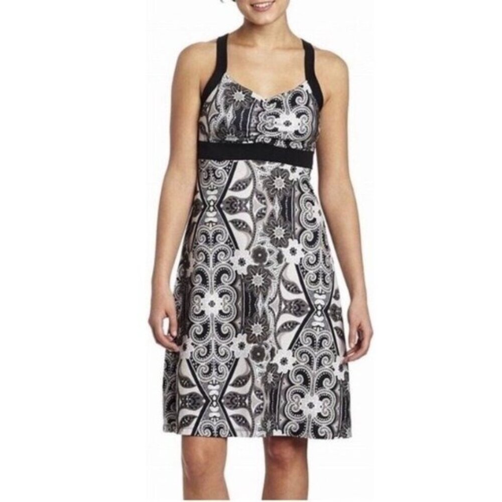 Prana Amaya Grey Black Graphic Print Halter Dress